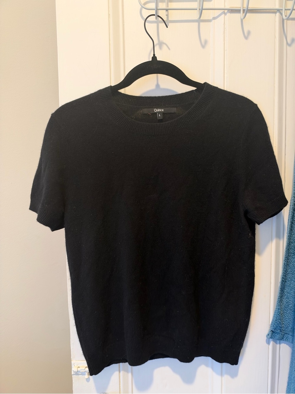 Quince Cashmere Short-Sleeve Crewneck Sweater - Black